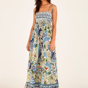 Smocked Maxi Dress | Off White Macaw Flight
 – FARM Rio