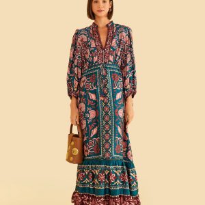 Teal Seashell Tapestry Lenzing™ Ecovero™ Viscose Maxi Dress
 – FARM Rio