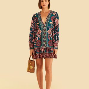 Teal Seashell Tapestry Lenzing™ Ecovero™ Viscose Mini Dress
 – FARM Rio