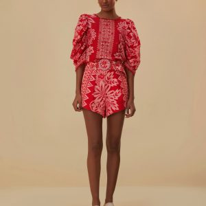 Flora Tapestry Red Shorts
 – FARM Rio