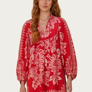 Flora Tapestry Red Long Sleeve Mini Dress
 – FARM Rio