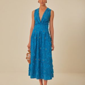 Blue 3D Flower Sleeveless Maxi Dress
 – FARM Rio
