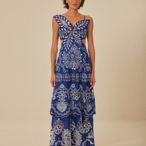 Blue Flower Richelieu Euroflax™ Premium Linen Midi Dress
 – FARM Rio