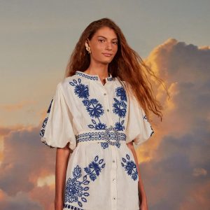 White Richelieu Euroflax™ Premium Linen Mini Dress
 – FARM Rio