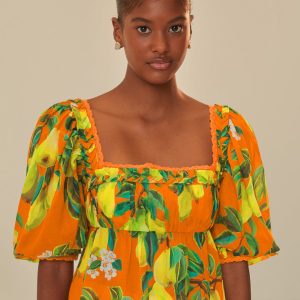 Orange Chic Pears Short Sleeve Blouse
 – FARM Rio
