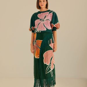 Green Honolulu Flowers Fringe Maxi Skirt
 – FARM Rio