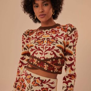 Cream Toucans Scarf Knit Top
 – FARM Rio