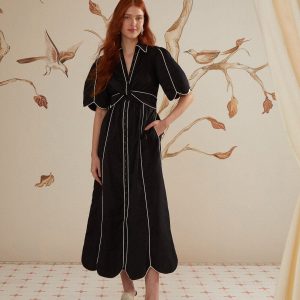 Black And White Short Sleeve Midi Dress
 – FARM Rio