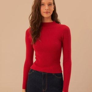 High Neck Burgundy Knit Blouse
 – FARM Rio