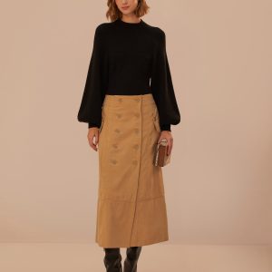 Brown Yoked Midi Skirt
 – FARM Rio