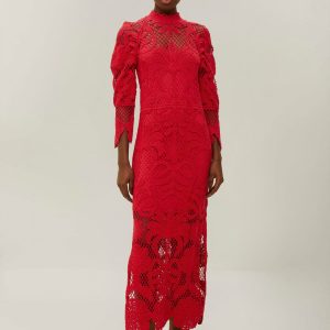 Red Lace Long Sleeve Knit Dress
 – FARM Rio