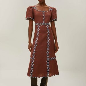 Brown Short Sleeve Euroflax™ Premium Linen Maxi Dress
 – FARM Rio