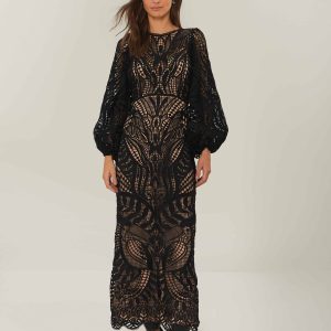 Black Nature Guipure Midi Dress
 – FARM Rio