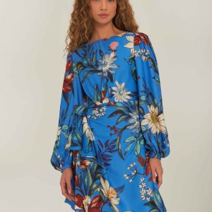 Blue Surreal Flowers Wrap LENZING™ ECOVERO™ Mini Dress
 – FARM Rio