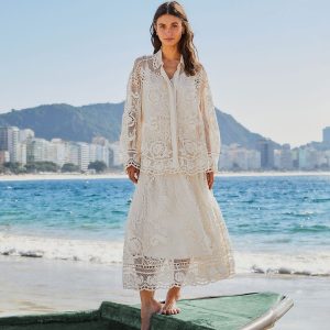 Off-White Swan Lake Guipure Midi Skirt
 – FARM Rio