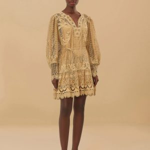 Sand Tropical Flight Guipure Mini Dress
 – FARM Rio