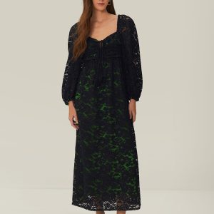 Black Lace Long Sleeve Midi Dress
 – FARM Rio