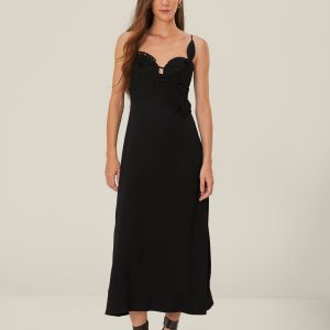 Black Flowered Bust Midi Dress
 – FARM Rio