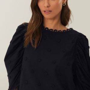 Black 3D Flowers Blouse
 – FARM Rio