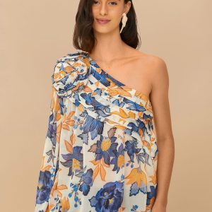 Off-White Summer Flowers 3D Rose One-Shoulder Blouse
 – FARM Rio