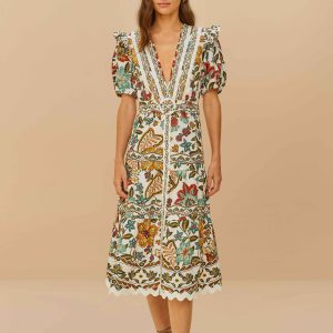 Off-White Botanicals Belted Midi Dress
 – FARM Rio