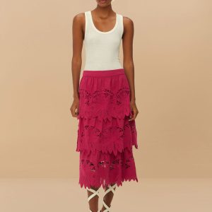 Pink Daisy Embroidered Midi Skirt
 – FARM Rio