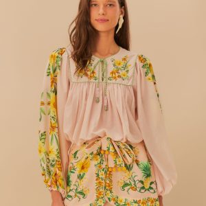 Pink Botanical Beauty LENZING™ ECOVERO™ Euroflax™ Shorts
 – FARM Rio