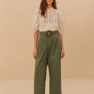 Green Twill Pleated Wide Pants
 – FARM Rio