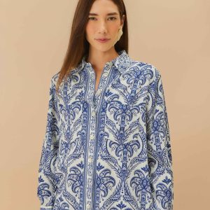 Off-White Tropical Cameo LENZING™ ECOVERO™ Euroflax™ Pajama Shirt
 – FARM Rio