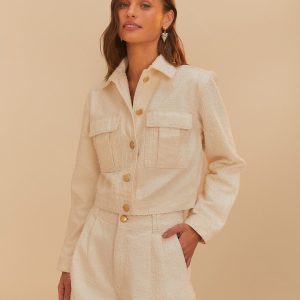 Off-White Twill Laser Pleated Shorts
 – FARM Rio