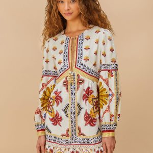 Off-White Marys Tiles LENZING™ ECOVERO™ Euroflax™ Mini Dress
 – FARM Rio