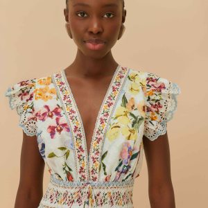 Off-White Greek Garden Smocked Blouse
 – FARM Rio