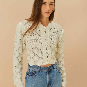 Off-White Mixed Lace Stitch Cardigan
 – FARM Rio