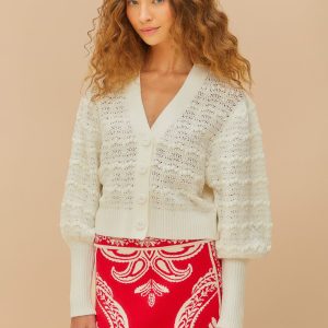White Lace Stitch Knit Crop Cardigan
 – FARM Rio