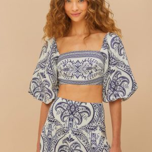 Off-White Tropical Cameo Euroflax™ Premium Linen Blouse
 – FARM Rio