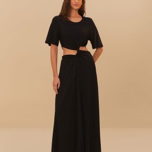 Black Cut-Out Short Sleeve Midi Dress
 – FARM Rio