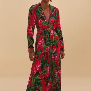 Red Dream Garden Long Sleeve Maxi Dress
 – FARM Rio