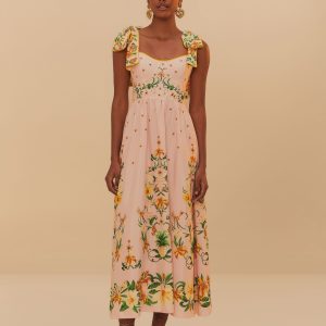 Pink Botanical Beauty Shoulder Bow Midi Dress
 – FARM Rio