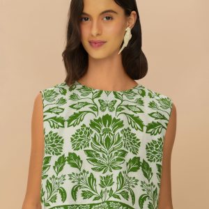 Green Delicate Tapestry LENZING™ ECOVERO™ Euroflax™ Blouse
 – FARM Rio