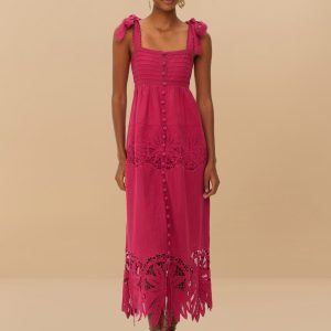 Pink Daisy Embroidered Sleeveless Midi Dress
 – FARM Rio
