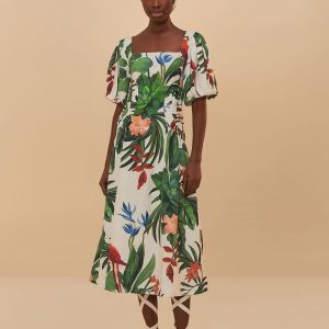 Off-White Midnight Macaw Fiesta Midi Dress
 – FARM Rio