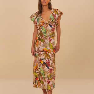 Pink Into The Jungle Euroflax™ Premium Linen Midi Dress
 – FARM Rio