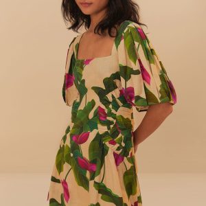 Sand Anthurium Leaves LENZING™ ECOVERO™ Euroflax™ Mini Dress
 – FARM Rio