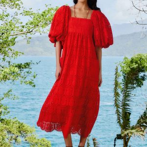Red Pineapple Eyelet Maxi Dress
 – FARM Rio