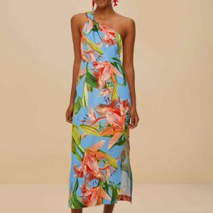 Blue Lily Bloom Euroflax™ Premium Linen Midi Dress
 – FARM Rio
