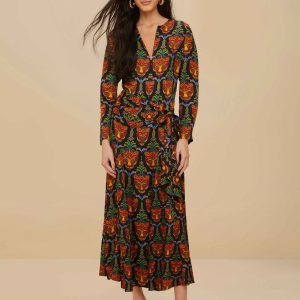Black Boho Panther LENZING™ ECOVERO™ Viscose Midi Dress
 – FARM Rio