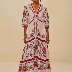 Pink Flower Tapestry LENZING™ ECOVERO™ Euroflax™ Maxi Dress
 – FARM Rio