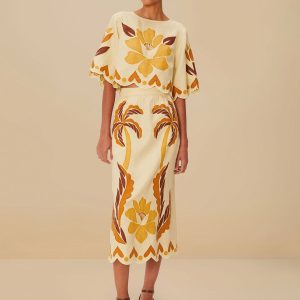 Sand Summer Cutwork Euroflax™ Premium Linen Skirt
 – FARM Rio