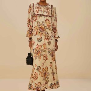 Sand Aura Floral Midi Skirt
 – FARM Rio