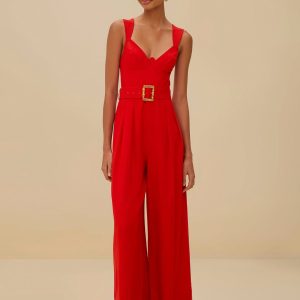 Red Sleeveless LENZING™ ECOVERO™ Euroflax™ Maxi Jumpsuit
 – FARM Rio